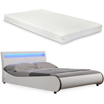 CoriumLit capitonné à LED de Corium 'Valencia' avec matelas (140 / 180 x200cm)(7 Couleurs)(mousse froide) -  avec cuir synthétique / housse en cuir synthétique / éclairage RVB / avec sommier à lattes /