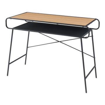 Bureau Krødsherad avec étagère métal MDF 76 x 106 x 46 cm noir effet chêne [en.casa]