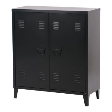 Casier de bureau métallique Oripää à 2 portes 90 x 80 x 33 cm noir mat [en.casa]