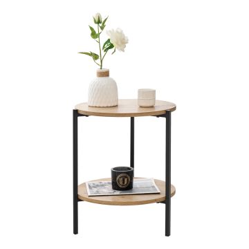 Table d'appoint Kuopio ronde 50 x 40 cm noir et effet bois [en.casa]