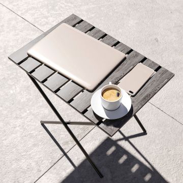 Table pliante de jardin Cavallino métal bois de pin 60 x 40 x 57 cm noir gris texturé [en.casa]