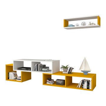 Set de meuble TV et étagère murale Malvik panneau de particules 170 x 30 x 42 cm blanc jaune [en.casa]