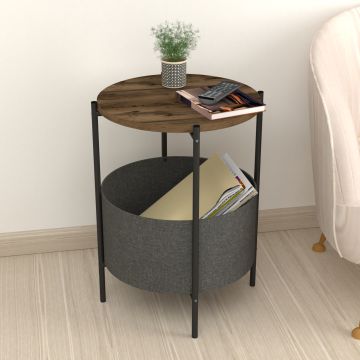 Table d'appoint ronde Hofors avec panier de rangement 60 x 43 cm effet chêne patiné / gris [en.casa]