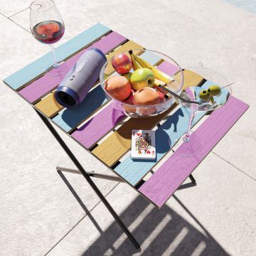 Table pliante de jardin Cavallino métal bois de pin 60 x 40 x 57 cm noir multicolore [en.casa]