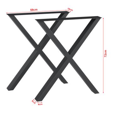 Lot de 2 pieds de table Greith acier 72 x 59 cm noir [en.casa]