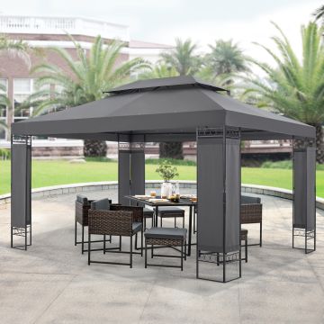 Tonnelle de jardin Lanciano avec structure en acier 400 x 300 x 265 cm gris foncé [en.casa]