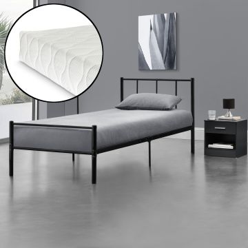 Cadre de Lit Laos avec Matelas et Sommier à Lattes 90,120,140 cm Noir [en.casa]