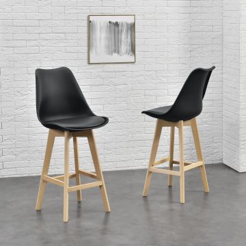 Lot de 2 Tabourets de Bar Lublin Similicuir Hêtre 105 x 48 x 58 cm Noir [en.casa]