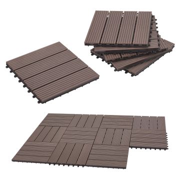 Set de 11 dalles de jardin Schramberg en bois composite 1m² 30 x 30 x 2,2 cm marron foncé [en.casa]