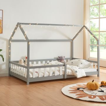 Lit cabane Hesel pour enfants bois de pin 120 x 200 cm gris [en.casa]