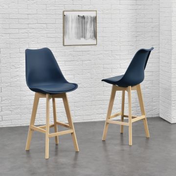 Lot de 2 Tabourets de Bar Lublin Similicuir Hêtre 105 x 48 x 58 cm Bleu [en.casa]