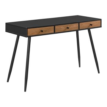 Bureau Tumba à 3 Tiroirs 75 x 115 x 48 cm Effet Bois Foncé Noir [en.casa]