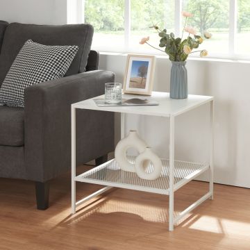 Table d'appoint Ruokolahti acier 51 x 51 x 51 cm blanc mat [en.casa]