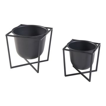 Set de 2 porte-plantes de tailles variées Nordmaling métal noir [en.casa]