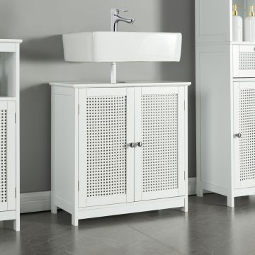 Meuble sous lavabo Karlsøy MDF PVC effet rotin 60 x 60 x 30 cm blanc [en.casa]