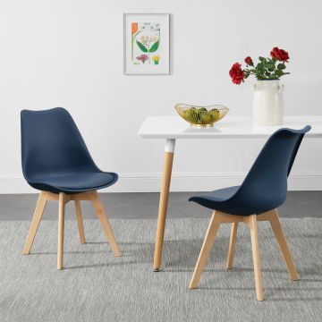 Lot de 2 Chaises de Salle à Manger Fläten Similicuir Hêtre Bleu [en.casa] 