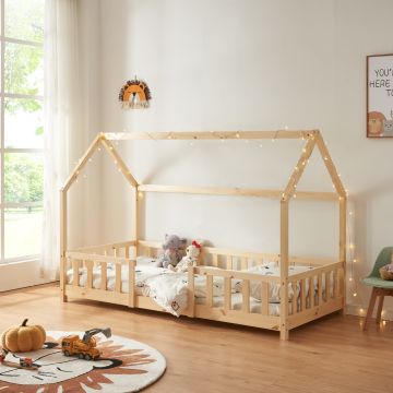 Lit d'Enfant Design Forme Maison Sisimiut Pin 200 x 90 cm Naturel [en.casa]