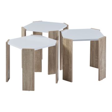 Ensemble de 3 tables basses gigognes Rantasalmi blanc effet chêne [en.casa]