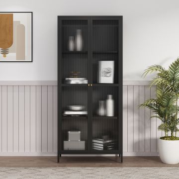 Armoire vitrée Säkylä acier verre 180 x 80 x 35 cm noir [en.casa]