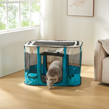 Parc pour chiens Mörbylånga pliable bleu beige [en.casa]