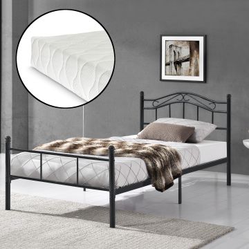 Cadre De Lit Double avec Matelas Florenz en Métal 120 x 200 cm Noir [en.casa]