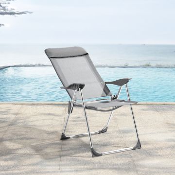 Lot de 2 Chaises de Jardin Errenteria  avec Accoudoirs Dossier Inclinable Gris Clair [en.casa]