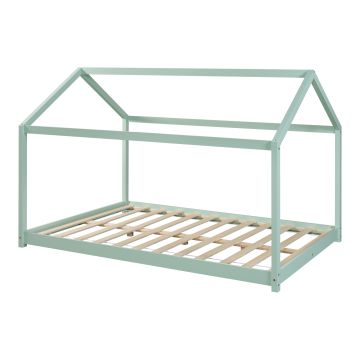 Lit cabane pour enfant Cerro bois de pin contreplaqué 140 x 200 cm vert menthe [en.casa]