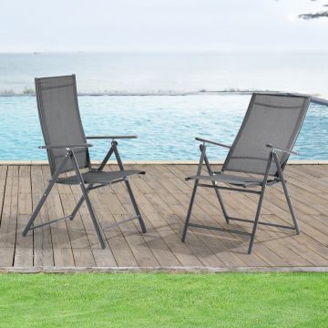 Lot de 2 Fauteuils de Jardin avec Accoudoirs et Dossier Acier Polyester [en.casa]