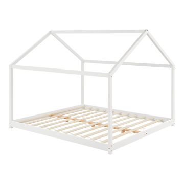 Lit cabane pour enfant Cerro avec sommier à lattes pin 180 x 200 cm blanc [en.casa]