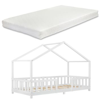 Lit d'enfant Design en Forme Maison avec Grille de Protection Construction Solide avec Matelas Bois de Pin Contreplaqué [en.casa] [neu.haus]