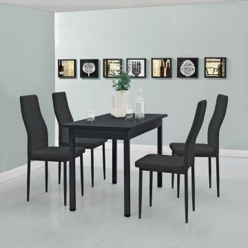 [en.casa] Table à manger / table de cuisine / table de salle à manger (120x60cm) avec  4 chaises noir rembourrées - Kit de chaise dans le paquet d'économies