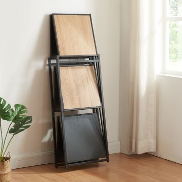 Étagère autoportante pliante Telemark à 3 niveaux métal MDF 81 x 68 x 38 cm noir effet chêne [en.casa]