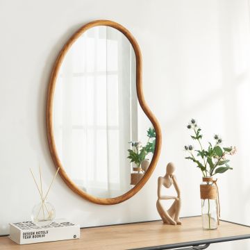 Miroir mural Jokioinen bois de paulownia MDF 75 x 55 cm effet chêne [en.casa]