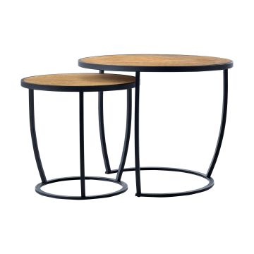 Set de 2 tables basses Neqi gigognes rondes noir effet bois [en.casa]