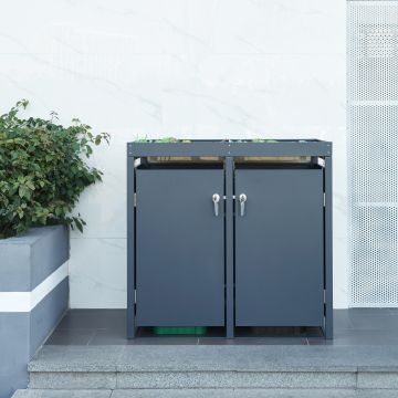 Cache-poubelle Valkeakoski pour 2 poubelles de 120 L acier galvanisé 110 x 115 x 62 cm anthracite [en.casa]