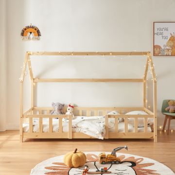 Lit d'Enfant Design Forme Maison Sisimiut Pin 200 x 90 cm Naturel [en.casa]