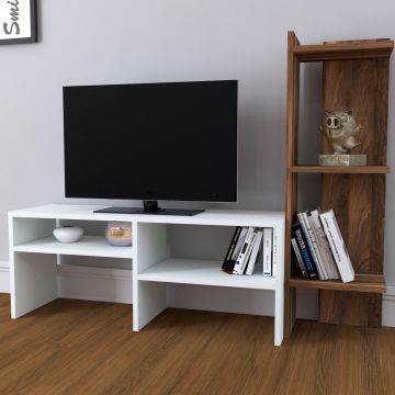 Meuble TV Jevnaker avec 5 étagères 137 x 30 x 100 cm blanc effet noyer [en.casa]