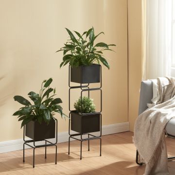 Ensemble de 2 porte-plantes Sveio noir [en.casa]