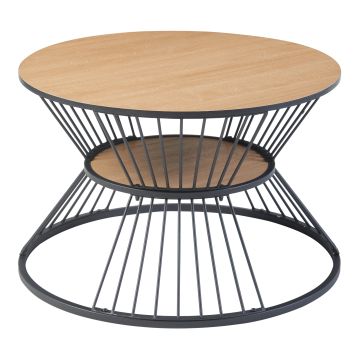 Table basse Fossbergom avec plateau rond et étagère métal MDF 42 x 70 cm noir effet chêne [en.casa]