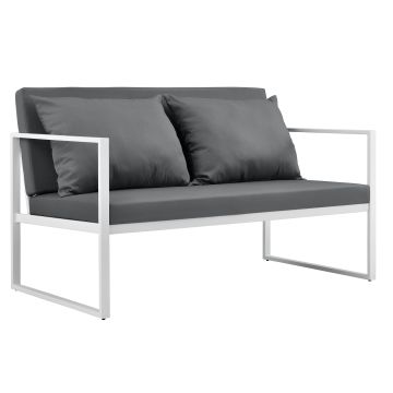 Canapé de jardin Lerum avec coussins gris clair 70 x 114 x 60 cm blanc [casa.pro]