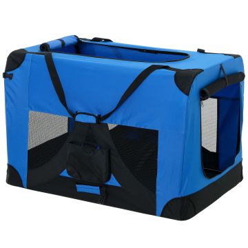 [pro.tec] Cage de Transport pour Chien Box de Transport pour Chien Chenil Polyester Pliant Bleu Taille M