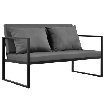 Canapé de jardin Lerum avec coussins gris foncé 70 x 114 x 60 cm noir [casa.pro]