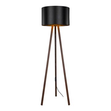 Lampadaire Keynes trépied hauteur 136 cm E27 effet noyer / noir [lux.pro]