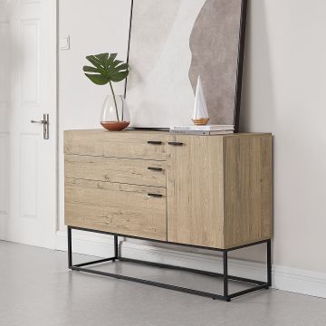 Commode Hylte pour Salon avec 3 Tiroirs 1 Porte 79 x 115 x 40 cm Effet Chêne Noir [en.casa]