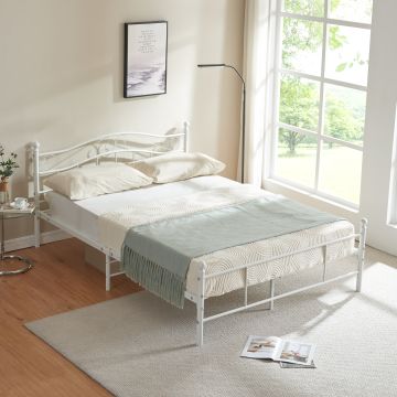 Cadre De Lit Double Florenz avec matelas 160 x 200 cm Blanc [en.casa] /