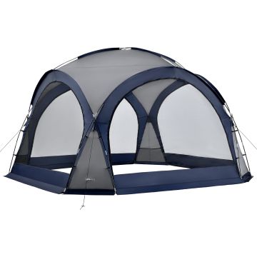 Tonnelle de camping Grästorp avec guirlande à 96 LED 345 x 345 x 247 cm bleu [pro.tec]