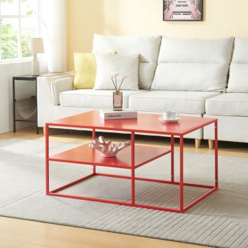 Table basse Solund du Salon Rectangulaire 45 x 90 x 60 cm rouge [en.casa]