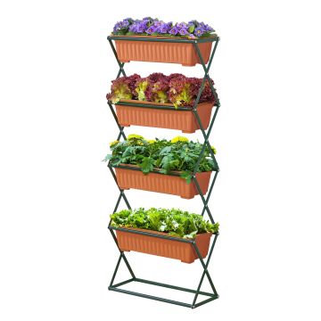 Jardinière verticale Veenendaal à 4 niveaux 51 x 21 x 125 cm vert foncé marron [en.casa]