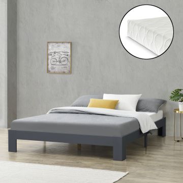 Cadre de Lit Double Raisio à Matelas à Mousse à Froid Pin 140 x 200 cm Gris Foncé [en.casa]