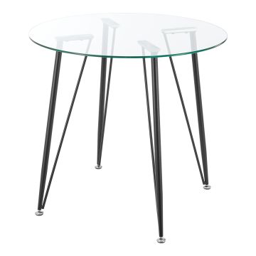 Table ronde pour salle à manger Huittinen verre trempé acier laqué 72 x 80 cm transparent noir [en.casa]